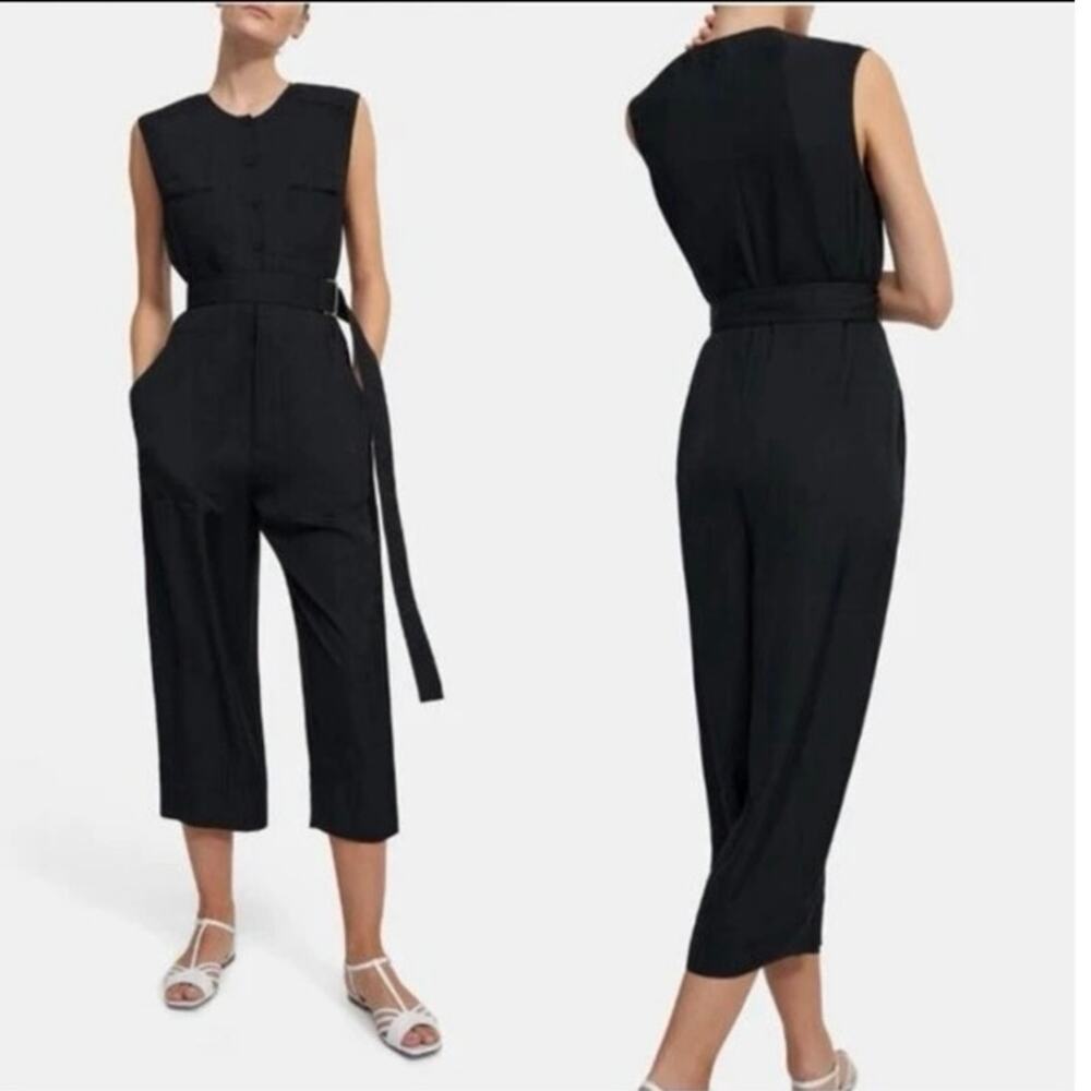Theory jumpsuit Largo Cropped Cargo Black Sleeveless Lightweight